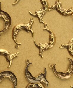 6 pc. Antique Brass Plated Woman Sitting on the Moon Charms: 24mm by 15mm - made in USA | AB-268