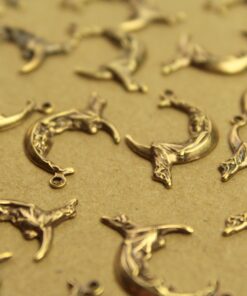 6 pc. Antique Brass Plated Woman Sitting on the Moon Charms: 24mm by 15mm - made in USA | AB-268