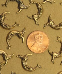 6 pc. Antique Brass Plated Woman Sitting on the Moon Charms: 24mm by 15mm - made in USA | AB-268