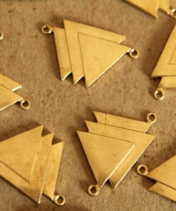 2 pc. Raw Brass Geometric Triple Triangle Connectors: 30mm by 19mm - made in USA | RB-128