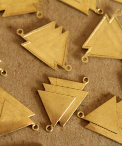 2 pc. Raw Brass Geometric Triple Triangle Connectors: 30mm by 19mm - made in USA | RB-128