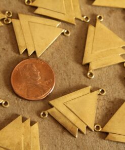 2 pc. Raw Brass Geometric Triple Triangle Connectors: 30mm by 19mm - made in USA | RB-128