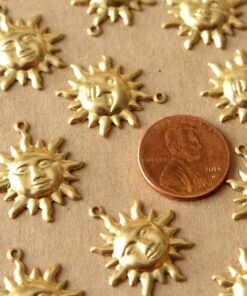 12 pc. Raw Brass Sun Charms: 23mm by 20mm - made in USA | RB-931*