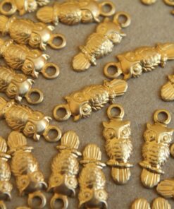 12 pc. Tiny Raw Brass Owls with Loop: 12mm by 4mm - made in USA | RB-247