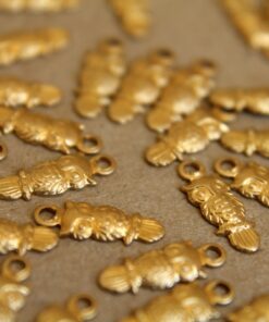 12 pc. Tiny Raw Brass Owls with Loop: 12mm by 4mm - made in USA | RB-247