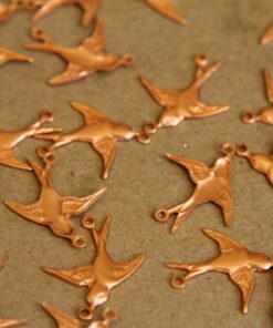 6 pc. Raw Copper 2 Loop Bird Connector Facing Left - made in USA Sparrow Swallow Songbird Flying West Spring Summer Birds Flight | RB-275