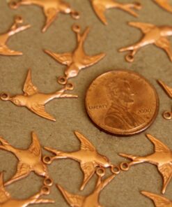 6 pc. Raw Copper 2 Loop Bird Connector Facing Left - made in USA Sparrow Swallow Songbird Flying West Spring Summer Birds Flight | RB-275