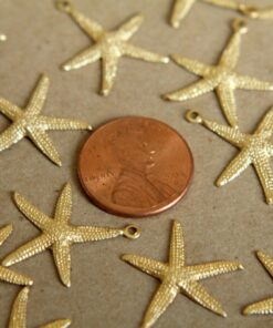 8 pc. Raw Brass Starfish Charms: 19mm by 22mm - made in USA | RB-313