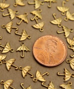 12 pc. Tiny Raw Brass Umbrella Charms: 10mm by 8mm - made in USA | RB-327