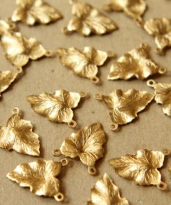 3 pc. Raw Brass Ivy Leaf Connectors: 14mm by 17mm - made in USA | RB-572