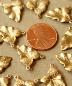 3 pc. Raw Brass Ivy Leaf Connectors: 14mm by 17mm - made in USA | RB-572