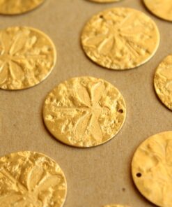 4 pc. Raw Brass Textured Dragonfly Fossil Disc Charms: 22mm in diameter - made in USA | RB-655