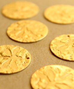 4 pc. Raw Brass Textured Dragonfly Fossil Disc Charms: 22mm in diameter - made in USA | RB-655