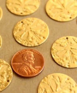 4 pc. Raw Brass Textured Dragonfly Fossil Disc Charms: 22mm in diameter - made in USA | RB-655