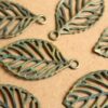 10 pc. Verdigris Antique Bronze Skeleton Leaf Pendant, 49mm by 27mm | MIS-081