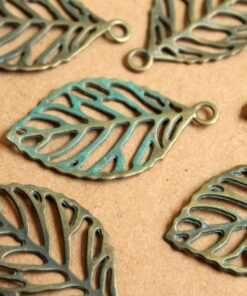 10 pc. Verdigris Antique Bronze Skeleton Leaf Pendant, 49mm by 27mm | MIS-081