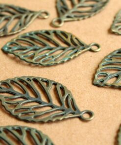 10 pc. Verdigris Antique Bronze Skeleton Leaf Pendant, 49mm by 27mm | MIS-081