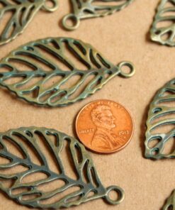 10 pc. Verdigris Antique Bronze Skeleton Leaf Pendant, 49mm by 27mm | MIS-081