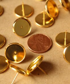 20 pc. 14mm Ear Post Blank Cabochon Setting Gold | FI-347