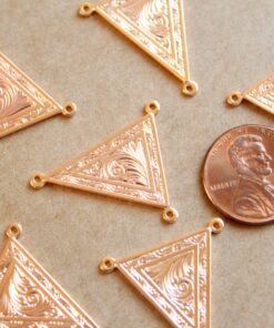 1 pc. Rose Gold Plated Brass Art Nouveau Triangle 3-hole Connectors: 24mm by 26mm - made in USA | ROS-117
