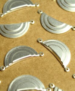 3 pc. Silver Plated Brass Geometric Layered Half Circle Charms: 27mm by 10mm - made in USA | SI-284
