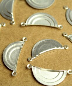 3 pc. Silver Plated Brass Geometric Layered Half Circle Charms: 27mm by 10mm - made in USA | SI-284