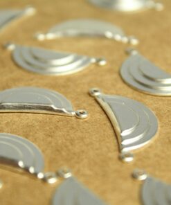3 pc. Silver Plated Brass Geometric Layered Half Circle Charms: 27mm by 10mm - made in USA | SI-284