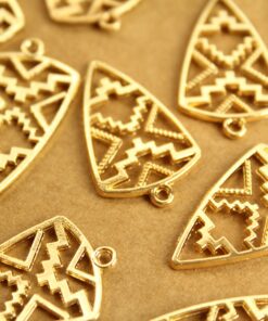 8 pc. Gold Plated Tribal Triangle Charms, 30mm x 18mm | MIS-020*