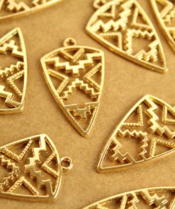 8 pc. Gold Plated Tribal Triangle Charms, 30mm x 18mm | MIS-020*