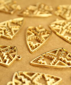 8 pc. Gold Plated Tribal Triangle Charms, 30mm x 18mm | MIS-020*