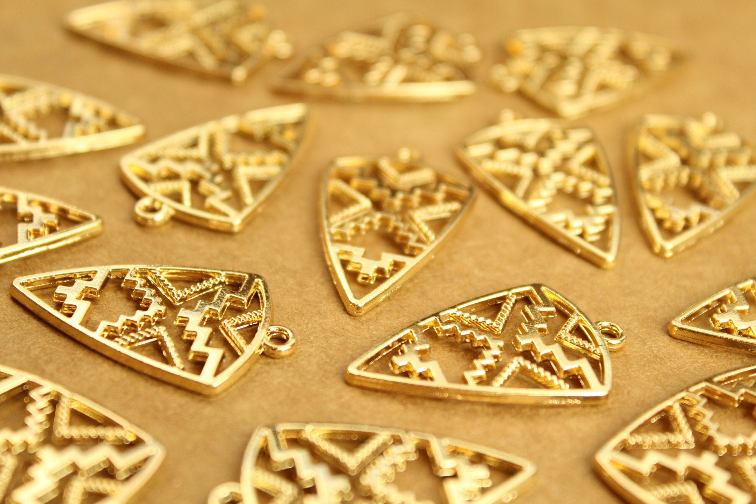8 pc. Gold Plated Tribal Triangle Charms, 30mm x 18mm | MIS-020*