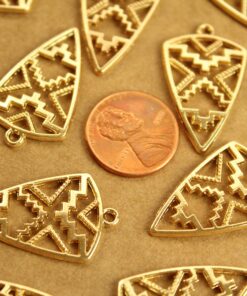 8 pc. Gold Plated Tribal Triangle Charms, 30mm x 18mm | MIS-020*