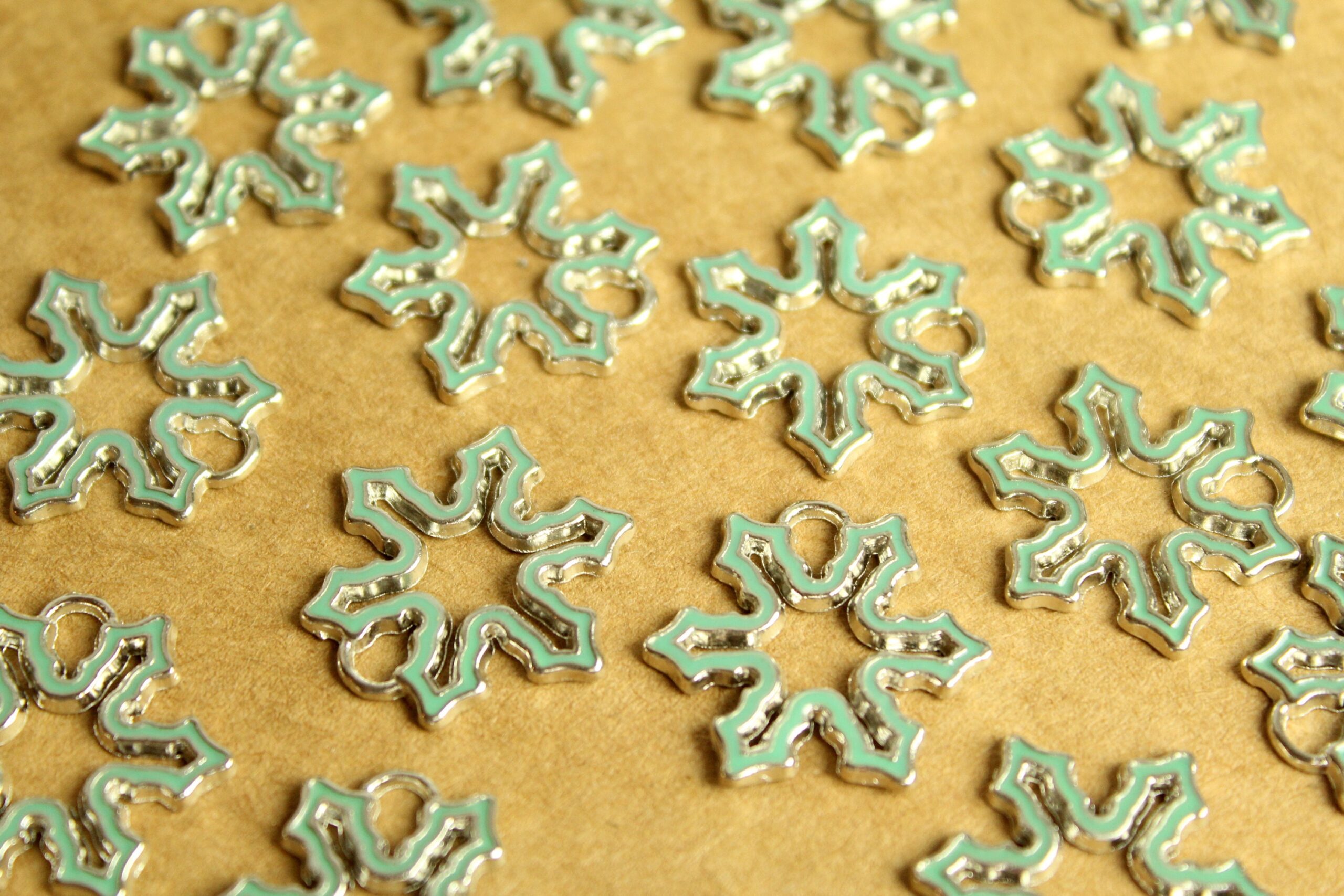 8 pc. Enameled Pale Blue and Silver Snowflake Charms, 25mm by 23mm | MIS-027*
