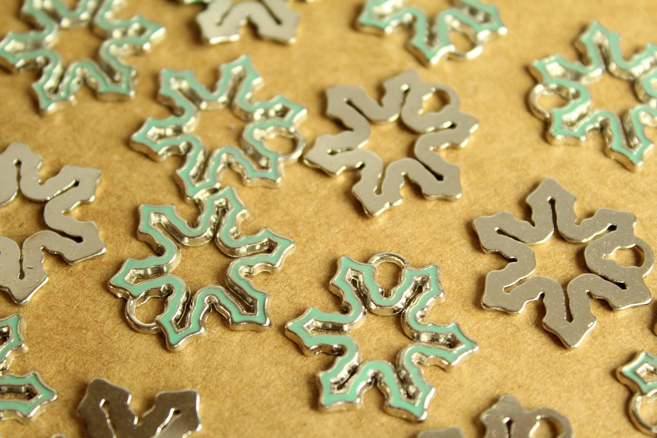 8 pc. Enameled Pale Blue and Silver Snowflake Charms, 25mm by 23mm | MIS-027*