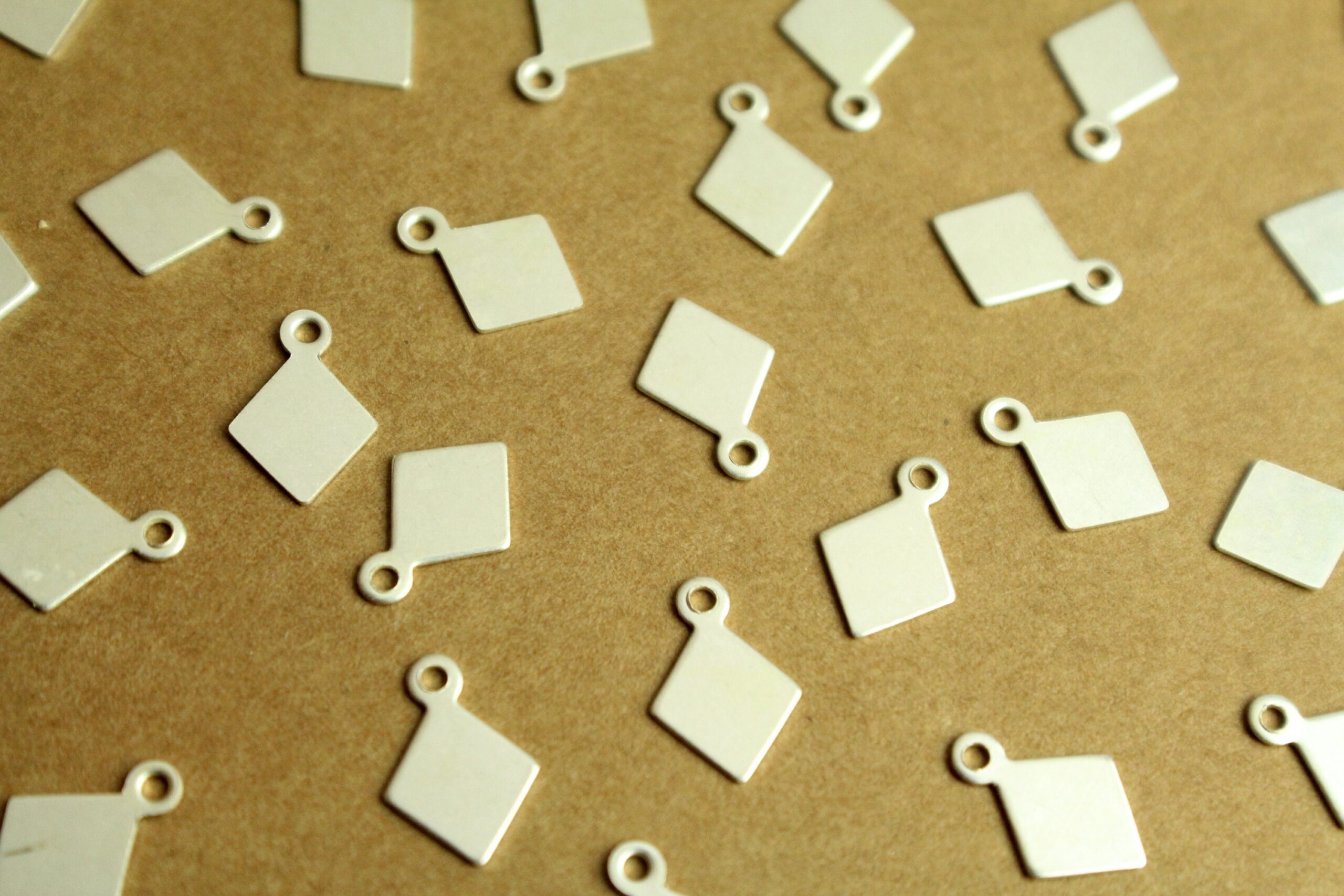 12 pc. Small Silver Plated Brass Diamond Tags: 13mm by 9mm - made in USA | SI-345