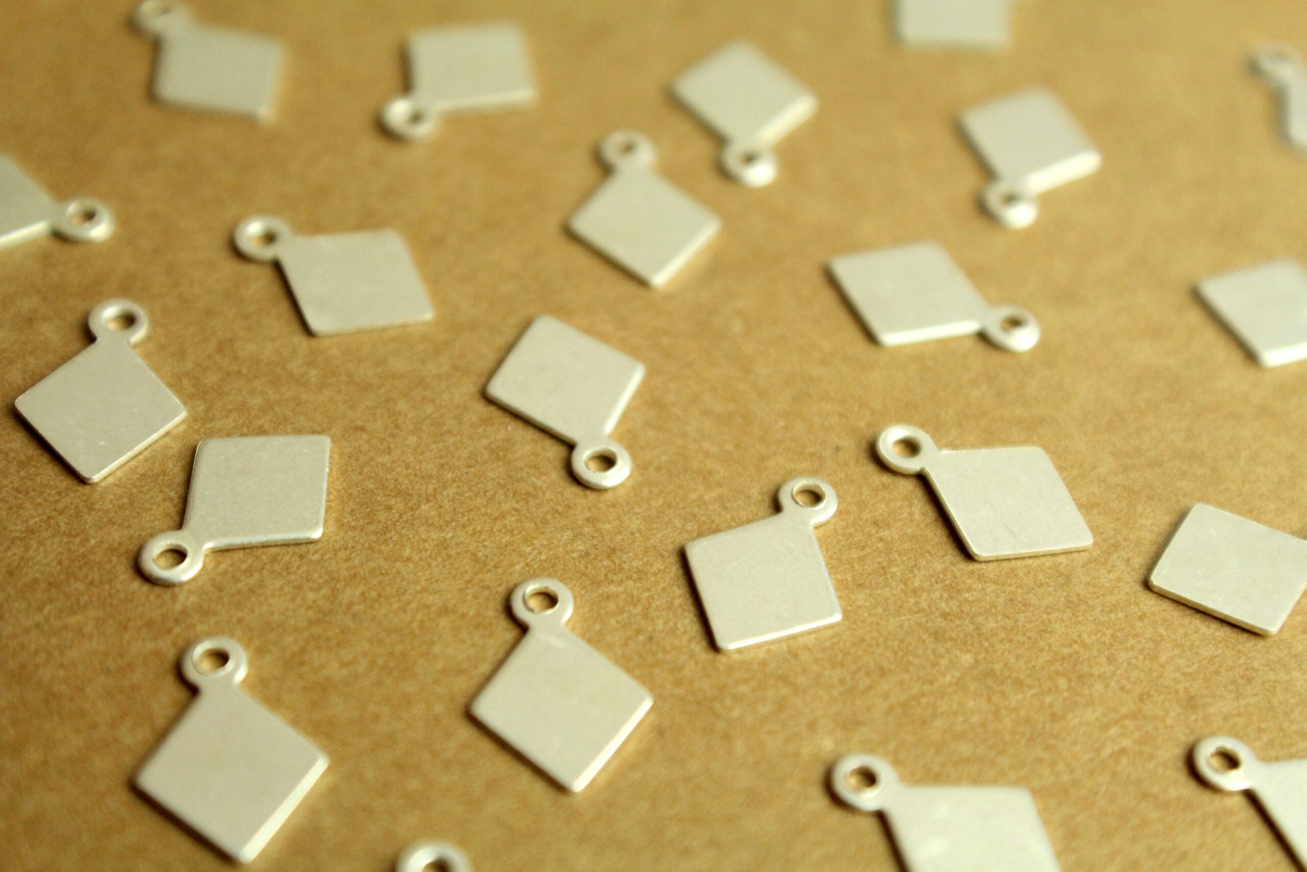 12 pc. Small Silver Plated Brass Diamond Tags: 13mm by 9mm - made in USA | SI-345