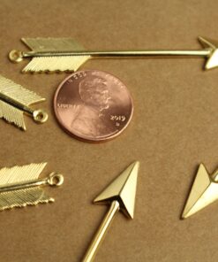 1 pc. Long Gold Plated Brass Arrow Charms: 62mm by 10mm - made in USA | GLD-128