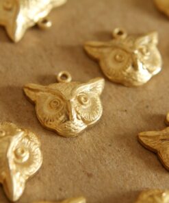 2 pc. Raw Brass Owl Heads: 16mm by 15mm - made in USA | RB-117