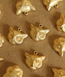 2 pc. Raw Brass Owl Heads: 16mm by 15mm - made in USA | RB-117
