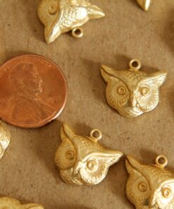 2 pc. Raw Brass Owl Heads: 16mm by 15mm - made in USA | RB-117
