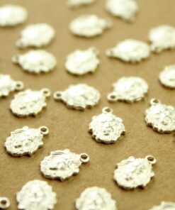 8 pc. Small Silver Plated Brass Lion Head Charms: 8mm by 10mm - made in USA | SI-402