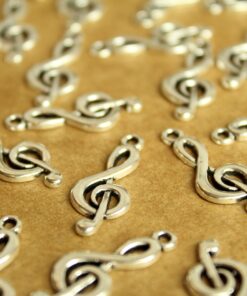 20 pc. Antique Silver Treble Clef Charms: 26mm by 10mm | MIS-261