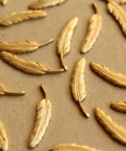 4 pc. Raw Brass Detailed Feathers: 23mm by 5mm - made in USA | RB-656