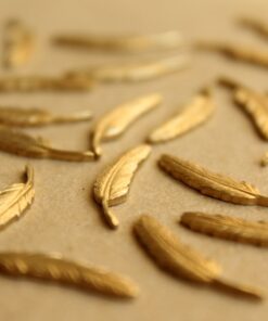4 pc. Raw Brass Detailed Feathers: 23mm by 5mm - made in USA | RB-656