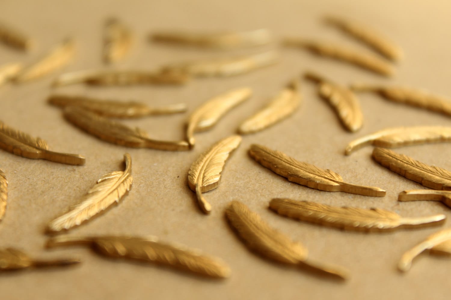 4 pc. Raw Brass Detailed Feathers: 23mm by 5mm - made in USA | RB-656