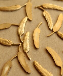 4 pc. Raw Brass Detailed Feathers: 23mm by 5mm - made in USA | RB-656