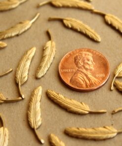 4 pc. Raw Brass Detailed Feathers: 23mm by 5mm - made in USA | RB-656