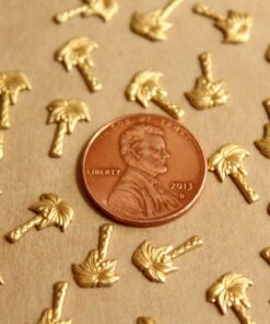 20 pc. Tiny Raw Brass Palm Tree Stampings: 10mm by 7mm - made in USA | RB-821