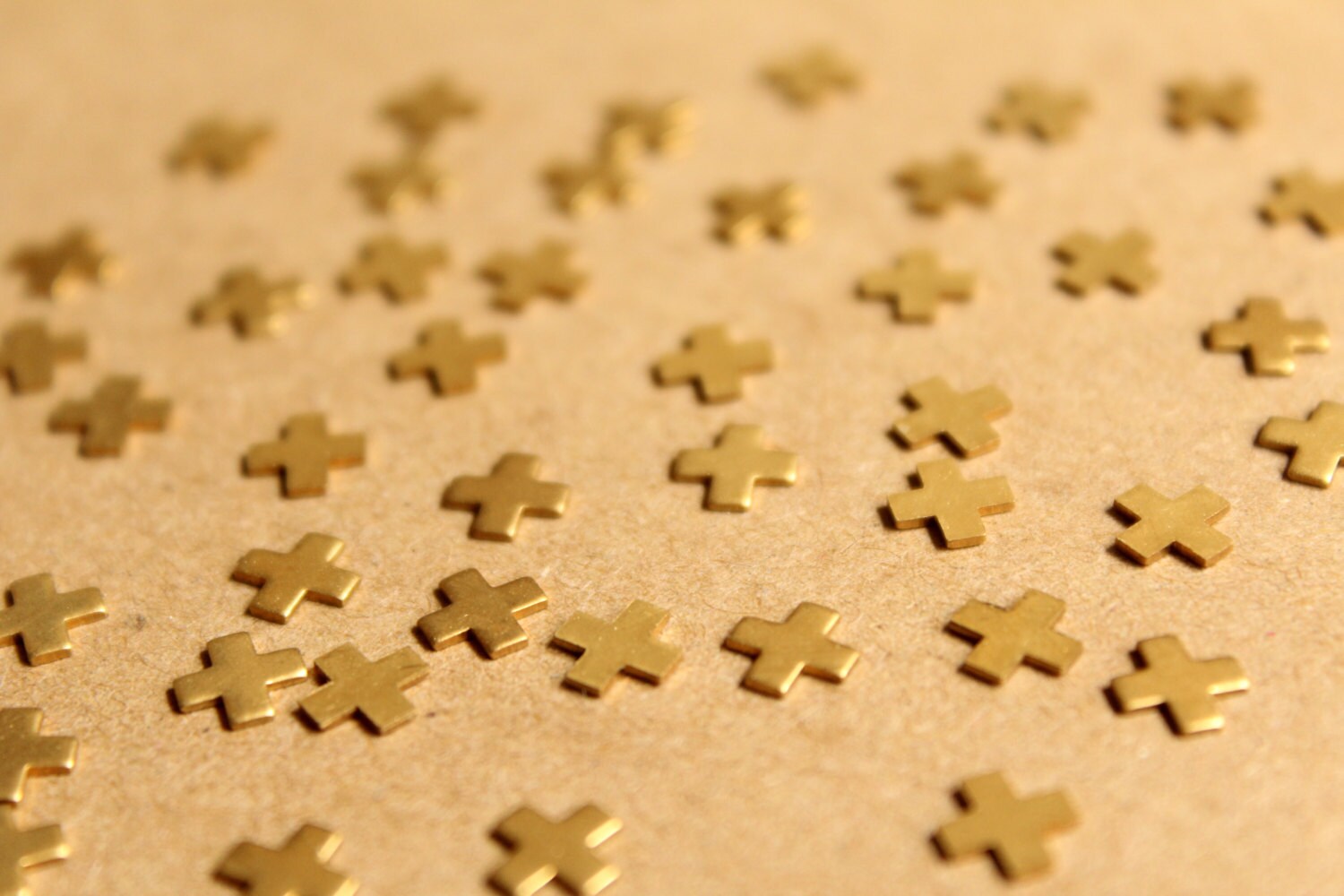 24 pc. Tiny Raw Brass Plus Sign Stampings: 6mm by 6mm - made in USA Math Symbol Multiplication Cross X Letter Alphabet | RB-896