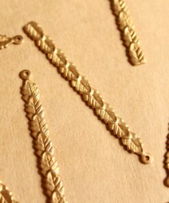 6 pc. Raw Brass Line of Leaves Dangle Charms : 63mm by 5mm - made in USA | RB-1112